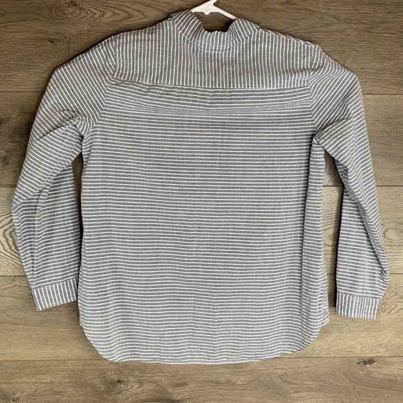 Tommy Hilfiger Gray & White Striped  3/4 Button Up Long Sleeve Button-Up Blouse - Picture 8 of 8